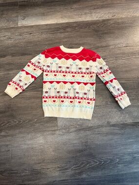 Andy & Evan Cream and Red Patterned Crewneck Sweater